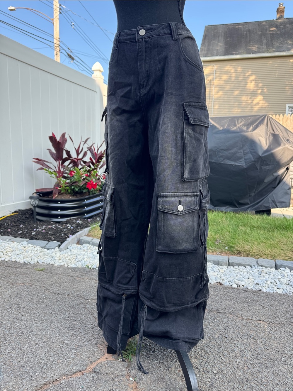 Widow Black Cargo Utility Pants with Drawcord Hem lg